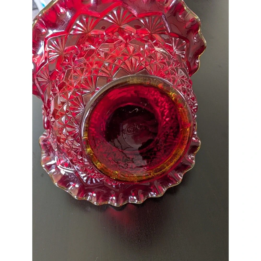 Vintage FENTON AMBERINA‎ RED RUFFLED DIAMOND BASKET